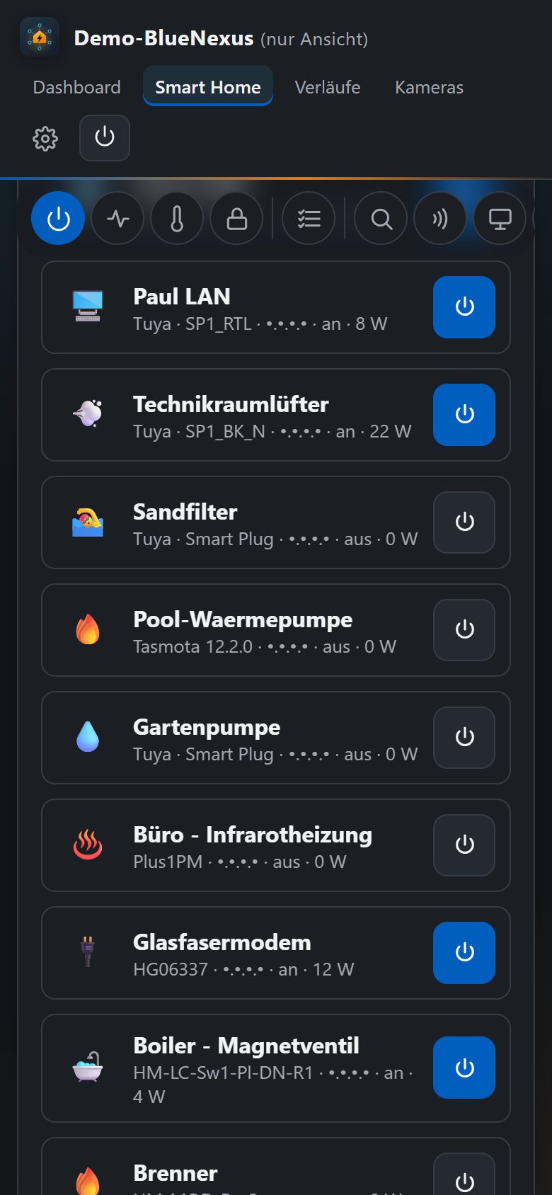 Geräteliste auf dem Handy