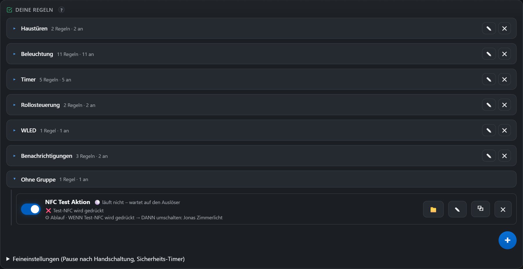 Regelliste mit Gruppen