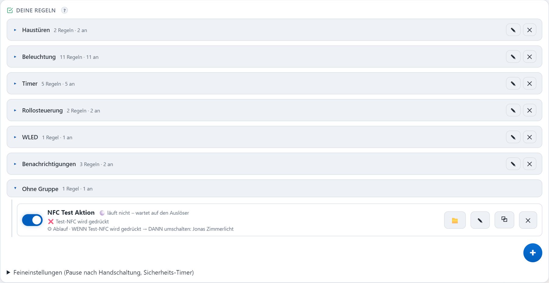 Regelliste mit Gruppen